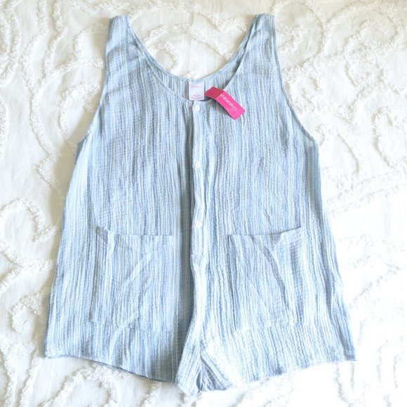 Xhilaration| Boho Blue & White Stripe Button Up Romper Swim Beach Coverup NWT| L - Picture 8 of 10